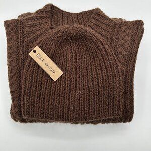 Hand Knitted Alpaca Brown Sweater & Beanie